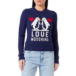 Love Moschino Dames Slim Fit Lange Mouwen with Love Penguins Jacquard Intarsia Pullover Sweater, Dark Blue, 40