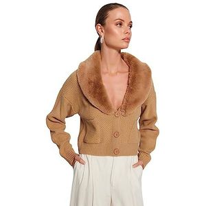 Trendyol FeMan Regular fit Basic V-hals gebreid vest, kameel, M, camel, M