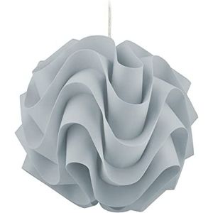Relaxdays hanglamp, aparte pendellamp, H x Ø 137 x 34 cm, geplooide lampenkap van stof, slaap- & woonkamer, lichtgrijs