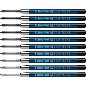 Schneider Slider 755 Balpen Navulling (Viscoglide Technologie, Onuitwisbaar, Xb = Extra Breed) 10 Stuks, Zwart