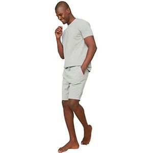Trendyol Man Effen gebreide T-shirt-korte pyjama set, Grijs, L