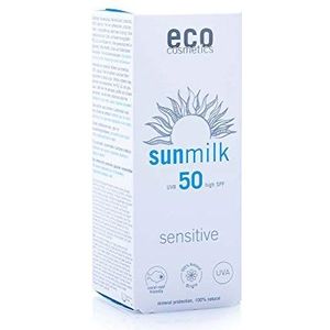 eco cosmetics Eco Zonnemelk 50+ gevoelig, waterbestendig, veganistisch, zonder microplastic, natuurlijke cosmetica voor gezicht en lichaam, 1 x 75 ml