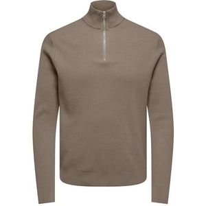 ONLY & SONS Gebreide trui voor mannen, normale pasvorm, hoog gesloten trui, Desert Taupe, XL