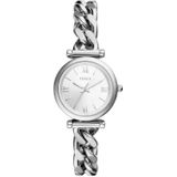 Fossil Carlie horloge voor dames, Quartz uurwerk met roestvrij stalen of leren band, Zilverkleur en Wit