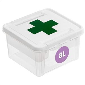 SmartStore 8L plastic EHBO-doos - medicijnopbergdoos met inzetstuk - transparante en afsluitbare medicijndoos - BPA-vrij - clip vergrendeld - L28 x B28 x H17 cm