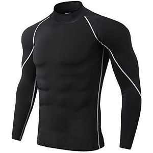 CM-Kid Heren lange mouwen zonwering snel hemd droog anti-los stretch surf shirt UV 50+ L, Zwart - lijn grijs, L