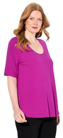 Ulla Popken Dames T-shirt, voorzijde dubbellaags, V-hals, halflange mouwen, paars, 42/44, lila, 42-44