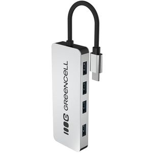GreenCell - Basic HUB USB-C 4in1 - Adapter - Zwart - 4 USB-A 3.0 Poorten