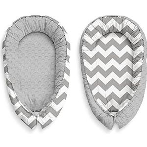 Cocoon Baby Baby Baby Babybedbumper Reiswieg 100% Katoen & Pluche Minky Anti-Allergisch Grijs/Zigzag