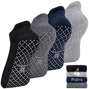 unenow Unisex antislip Grip sokken met kussen voor yoga, pilates, barre, thuis en ziekenhuis, 4 paar-zwart/donkergrijs/blauw/lichtgrijs, M