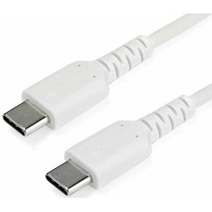 StarTech.com 1m USB C Lader Kabel, Rugged Fast Charge & Sync USB 2.0 naar USB Type C Laptop Laderkabel met TPE Aramidevezel Mantel, M/M, 60W, Wit, Samsung S10 S20, iPad Pro, MS Surface (RUSB2AC1MW)