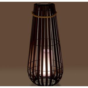 Lantaarn op zonne-energie voor tafel of vloer van hout en zwart metaal, met led-kaars 28 x 28 x 65 cm