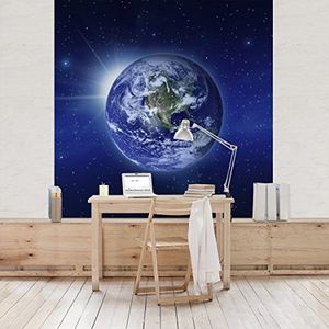 Apalis Vliesbehang aarde in het heelal fotobehang vierkant | vliesbehang wandbehang foto 3D fotobehang voor slaapkamer woonkamer keuken | Grootte: 288x288 cm, blauw, 97622
