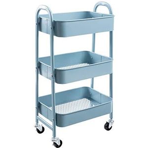 DOEWORKS Opbergwagen 3-etages Metaal Utility Cart Rolwagen Trolleywagen, Opbergtrolley met Wielen Voor Keuken Badkamer Poeder Kamer Kantoor, Grijs-Blauw