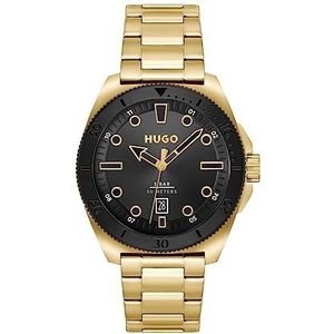 HUGO Analoge Quartz Horloge voor Mannen met Goudkleurige Roestvrij Stalen Armband - 1530304, Zwart