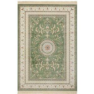 Nouristan Naveh Oosters tapijt, woonkamertapijt, oosters laagpolig met franjes, vintage oosters fluwelen tapijt voor eetkamer, woonkamer, slaapkamer, groen, 160 x 230 cm