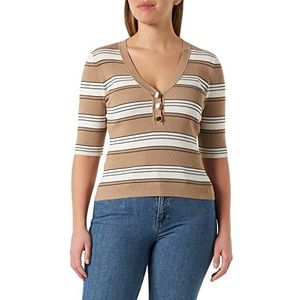 Morgan Damestrui, korte mouwen, gestreept, MINO, ivoorkleurig, TXL, ivoor/camel, XL