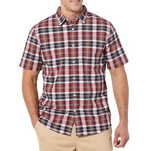 Amazon Essentials Heren Slim-Fit Poplin Shirt met korte mouwen, marineblauw rood wit geruit, groot