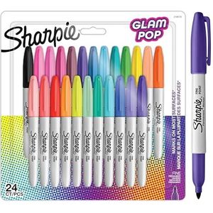 Sharpie Glam Pop Permanent Markers | Fijne Punt voor Gedurfde Details | Verschillende kleuren | 24 Markers