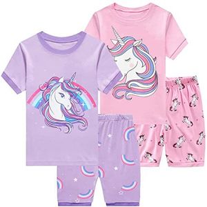 Little Hand Meisjespyjama korte meisjes pyjama's shorts voor kinderen zomer pyjamaset 1 - 7 jaar, 2-paars en roze, 92 cm