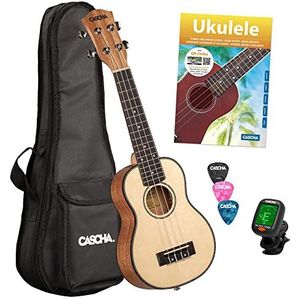 Cascha Ukelele, massief vurendeken, Solid Top, Hawaii gitaarset Ukelele-set 21 inch Sopran