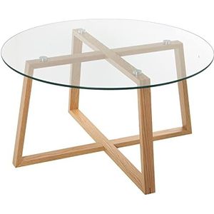 DRW Ronde salontafel van hout en glas in naturel en transparant, Ø 78 x 41 cm