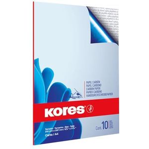 Kores - Blauw carbonpapier voor handschrift, geen smeren en herbruikbaar, school- en kantoorbenodigdheden, formaat A4, 21 x 29,7 cm, pak van 10 vellen