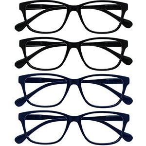 The Reading Glasses Company zwart marineblauw lichtgewicht lezer 4-pack heren dames lente scharnier RRR27-1133 +1,00+1.50 Optical Power Black/Black/Navy Blue/Navy Blue