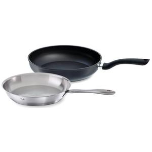 Fissler Pannenset, 2-delig, Catania, ongecoat, roestvrij stalen pan (Ø 24 cm) & Cenit gecoate aluminium pan (diameter 28 cm) – geschikt voor inductie, zwart