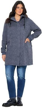 Ulla Popken - Gebreid Vest - Saffier - Lange Mouw - Capuchon