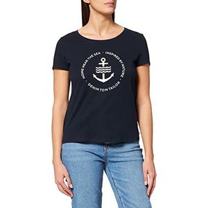 TOM TAILOR Denim Dames T-shirt met logoprint van duurzaam katoen 1031478, 10668 - Sky Captain Blue, S