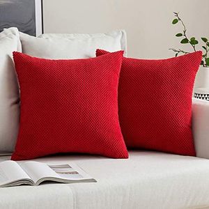 Miulee Decoratieve vierkante kussenhoezen met ananas-korrelpatroon, zachte kussenovertrekken voor sofa of slaapkamer, set van 2 stuks, 30 x 30 cm, rood