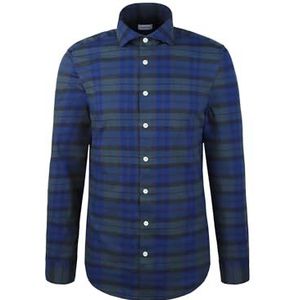 Seidensticker - Flanellen Overhemd - Donkerblauw - Slim 1/1 Kentkraag Ruit