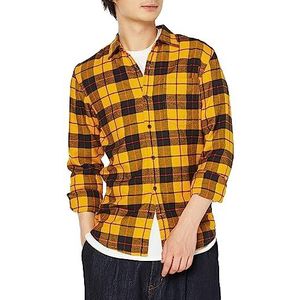 Amazon Essentials Men's Geruit flanellen overhemd met lange mouwen en slanke pasvorm (kleuren in beperkte oplage), Zwart Geel Plaid, XXL
