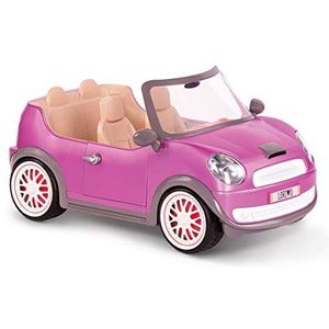 Lori LO37064Z Cabrio in roze, accessoires voor pop 15 cm, poppenauto, voertuig, mini cooper, wit, roze, 4-zits, cabriolet, auto, mobiel, onderweg, multi kleuren