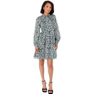 Lovedrobe Dames Mini Jurk Dames Lange Mouw Shirt Point Kraag Lurex Paisley Print Smock Shift Smart Casual Kantoorkleding Party, Groen 20, Groen, 46