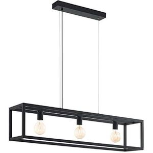 EGLO Kirkcolm Hanglamp, 3 lichtpunten, industrieel, modern, hanglamp van staal in zwart, eettafellamp, woonkamerlamp hangend met E27-fitting