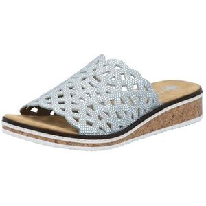 Rieker - Slippers - Lichtblauw - Sleehak met Perforatie