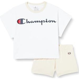 Champion Legacy Icons G - Crewneck T-shirt & shorts, wit/grijs, 5-6 jaar meisjes en meisjes SS24, Wit/Grijs, 5-6 Jaar
