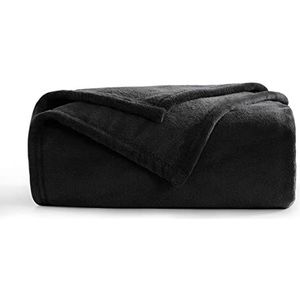 Aisbo Fleece deken zwarte plaid - veelzijdige zachte warme deken pluizige plaids voor bank bank enkele maat, gezellige effen flanellen deken voor reizen, 130 x 150 cm