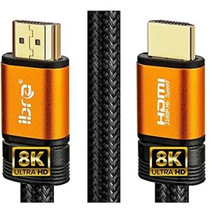 IBRA 2.1 Oranje HDMI-kabel 8K Ultrahoge snelheid 48 Gbps Lood | Ondersteunt 8K @ 60HZ, 4K @ 120HZ, 4320p, Fire TV, 3D-ondersteuning, Ethernet-functie, 8K UHD, 3D-Xbox PlayStation PS3 PS4 pc enz-1,5M