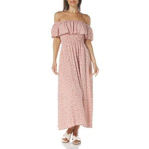 Coolmee Dames zwangerschapsjurk, casual, ruches, korte mouwen, onregelmatige bodycon, mini-jurk voor dames, roze bloem, M