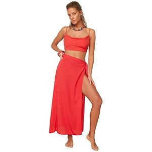 Trendyol Dames effen geweven tweedelige set, Rood, 36