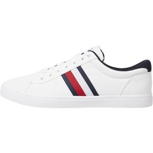 Tommy Hilfiger Iconische Vulc Stripes MESH gevulkaniseerde sneaker voor heren, wit, 8 UK, Wit, 42 EU
