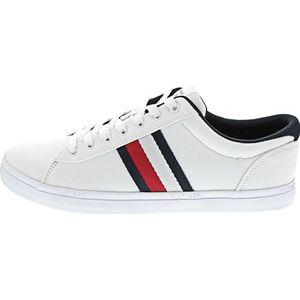 Tommy Hilfiger Iconische Vulc Stripes MESH gevulkaniseerde sneaker voor heren, wit, 9 UK, Wit, 43 EU