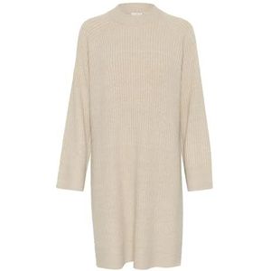 KAFFE Damesjurk Rib Knit Funnel Neck Above Knie Lengte Lange Mouwen, Veer Grijs, L