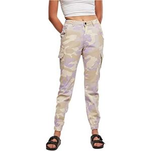 Urban Classics Damesbroek dames High Waist Camo Cargo Pants vrouwen cargobroek in camouflagelook, verkrijgbaar in vele kleurvarianten, Lilaccamo, 31