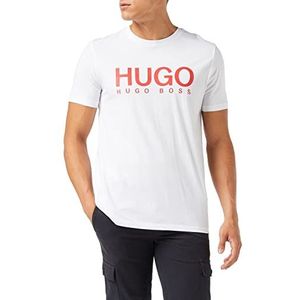 HUGO Dulivio Regular Fit T-shirt voor heren, van katoen-jersey met contrast-logo, wit (White100), XS