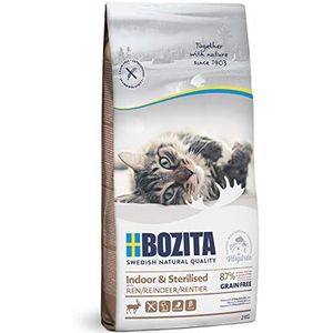 BOZITA Indoor & gesteriliseerd graanvrij met rendier - droogvoer voor volwassenen, voornamelijk binnenshuis levende katten, 2 kg