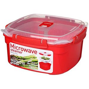 Sistema Microwave stoompan, middelgroot met uitneembare mand, 2,4 l, rood/transparant